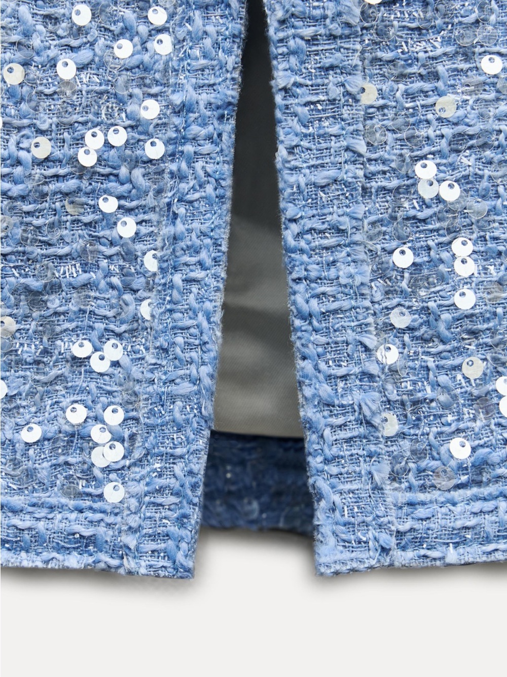 NWT Zara Periwinkle Blue Sequined Tweed Lady Jacket XL - Picture 11 of 14